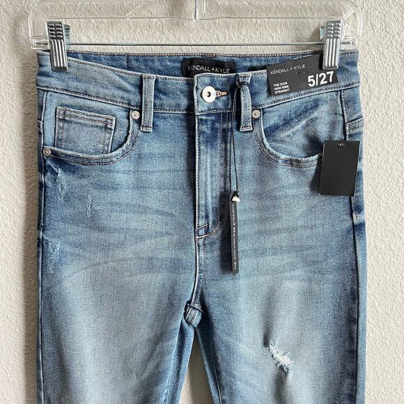 New Kendall & Kylie Icon High Rise Straight Jeans Womens 5/27 Distressed Stretch - Picture 2 of 7